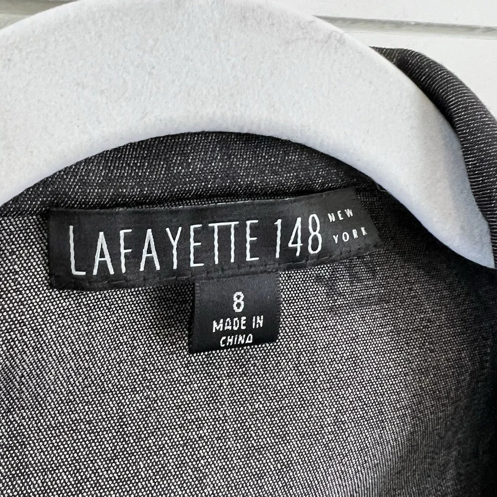 Lafayette 148 New York Blazer Women 8 Wool Contrast‎ Stitch Charcoal Chambray
